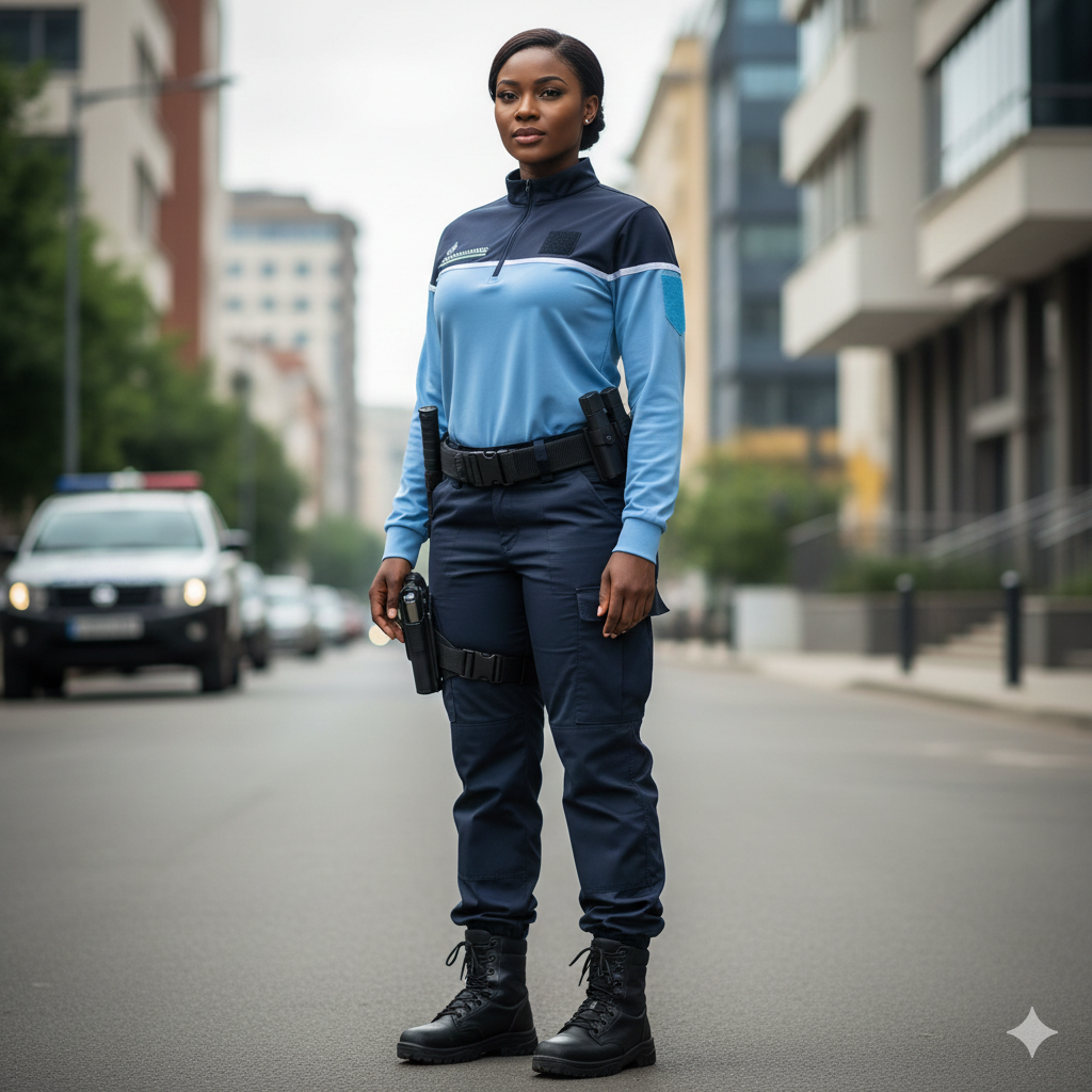 Polo bicolore à manches longues -Bleu-ciel/Bleu-nuit GENDARMERIE NATIONALE