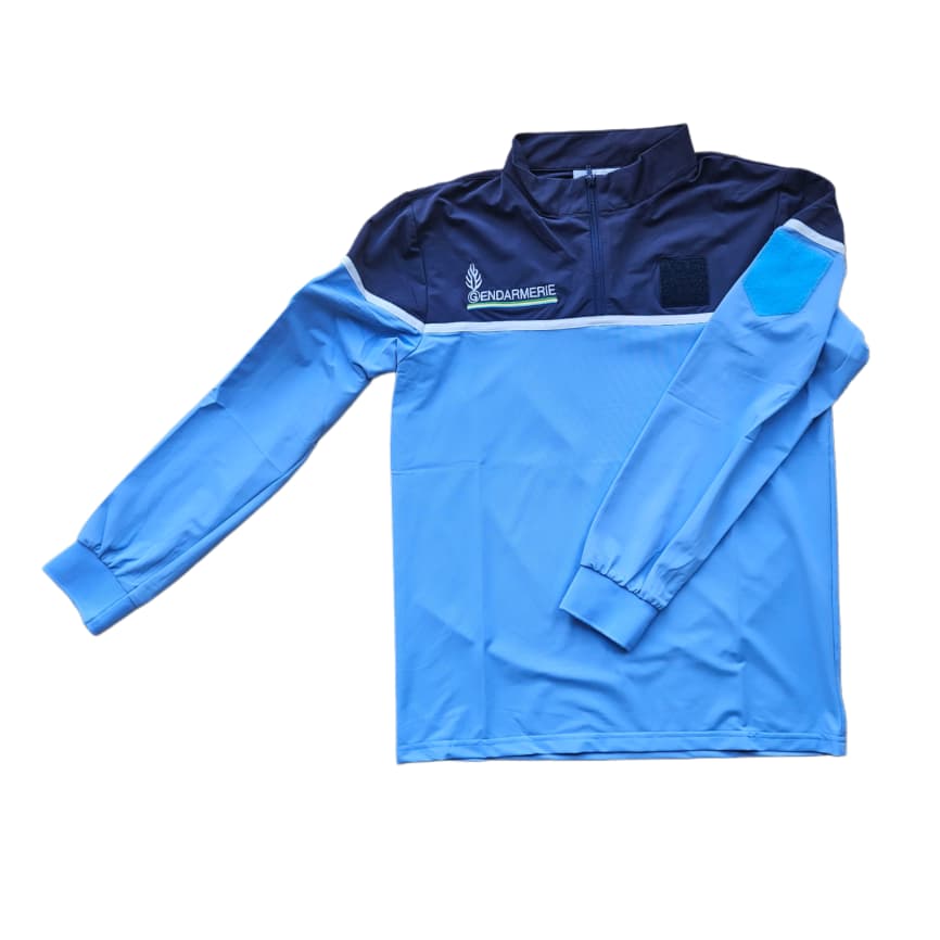 Polo bicolore à manches longues -Bleu-ciel/Bleu-nuit GENDARMERIE NATIONALE