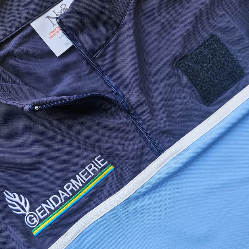 Polo bicolore à manches longues -Bleu-ciel/Bleu-nuit GENDARMERIE NATIONALE
